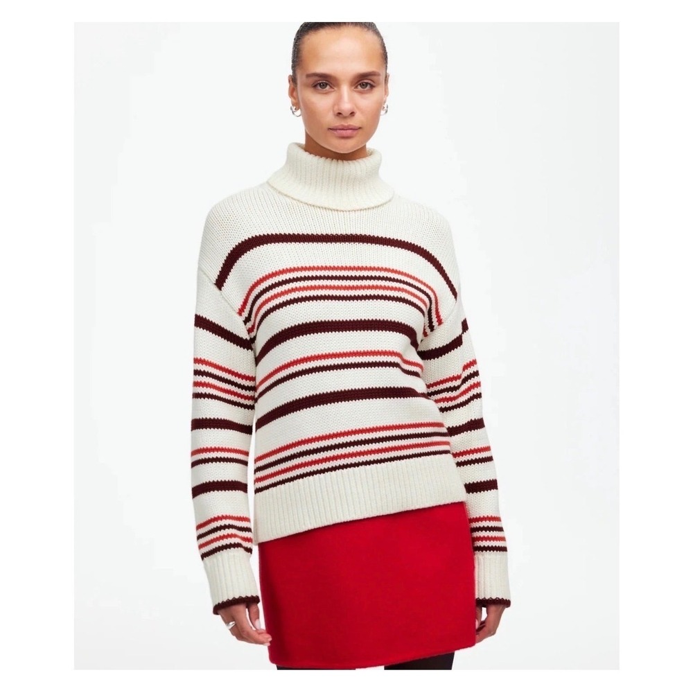 Madewell Ribbed Turtleneck Sweater in Stripe XL 100% Cotton Pullover NT604 NWT